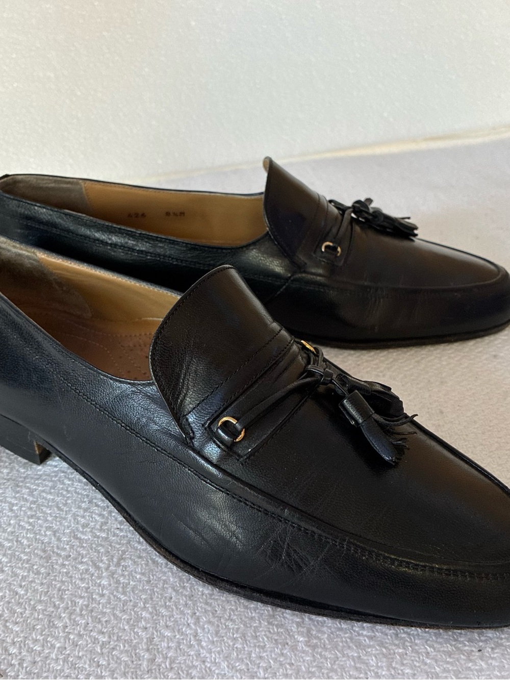 Murano Black Leather Tassel Loafers Made in Italy Size 8.5 for Men
